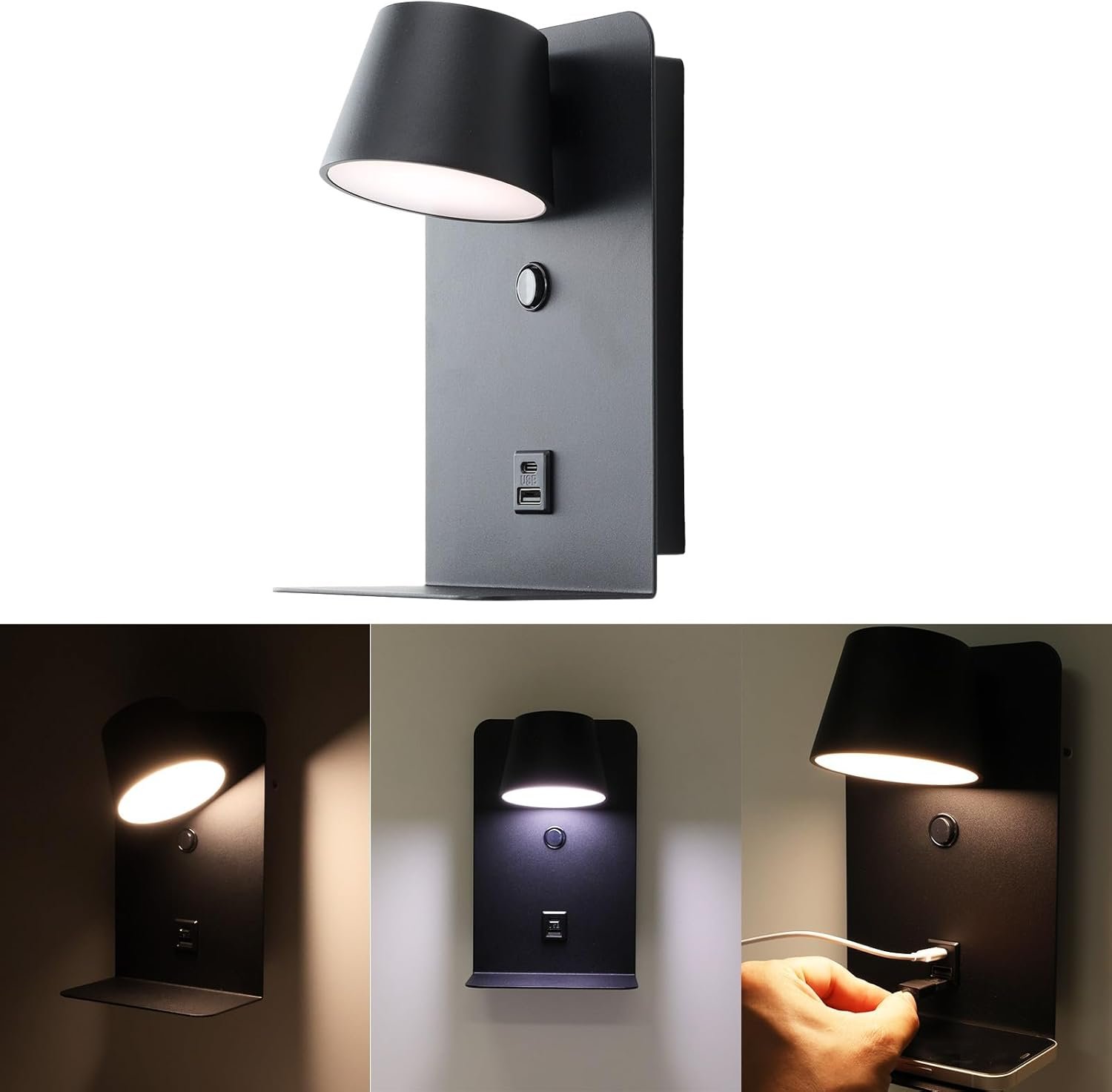 Applique LED orientable 6W Noir avec tonalité de couleur réglable (3000K/4000K/6000K)
