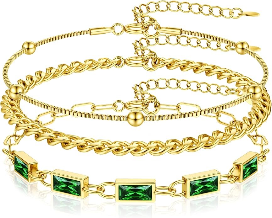 YADOCA Bracelets Or pour Femme Plaqué Or 18 Carats Bracelets Empilables Cubain Chaîne Perles à Maillons Réglables Ensemble Bracelets étanches Bijoux Or pour Femme