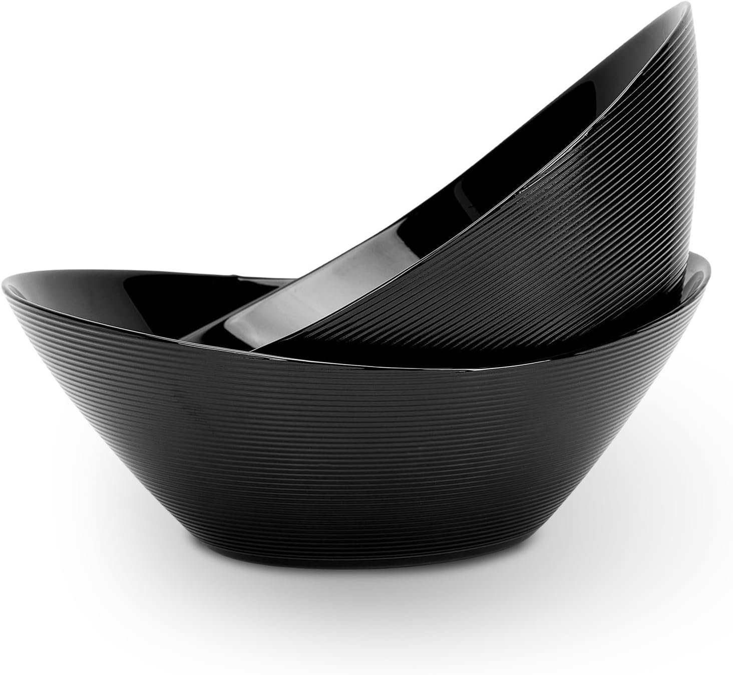 Lot de 2 Grands Bols à Salade en Verre Opale de 1,95 L, 25,4 cm, Léger, Compatible Micro-ondes et Lave-vaisselle, Forme Ovale, Noir