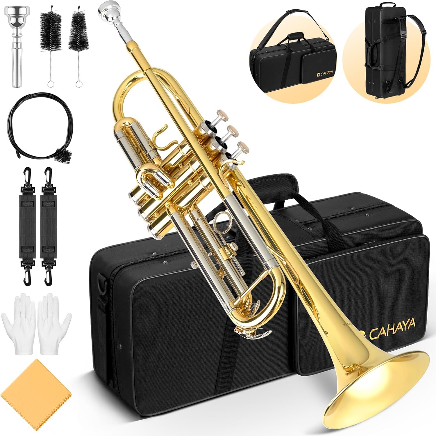Trompette Sib Débutant, Instrument Laiton Doré avec Étui