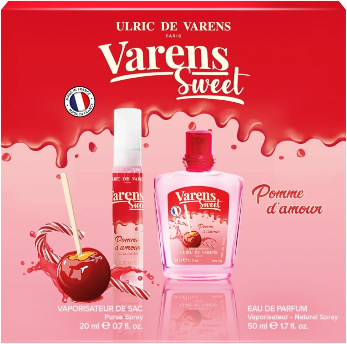 Coffret Parfum Varens Sweet Pomme D'Amour - Eau De Parfum Femme 50 ml + Vaporisateur de Sac 20 ml - Gourmand Fruité Pomme