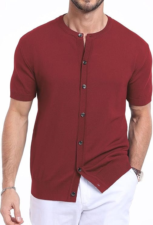 Chemise Homme Tricotée à Manches Courtes – Col Mao Style Plage & Été