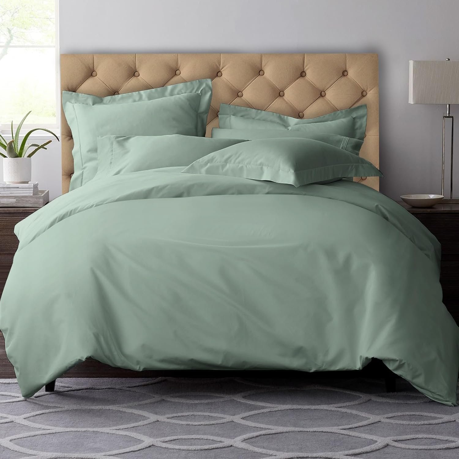 Coton Luxueux Ensemble de Housses de Couette 260x240 cm 2 Personnes Écume de mer, Tissu de Satin de Coton à 600 Fils au Pouce carré Housse de Couette Respirante avec Fermeture à Boutons