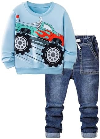 Ensemble pull à capuche et jean pour garçon – Sweat à capuche et pantalon en jean Monster Trucks pour enfants de 3 à 10 ans