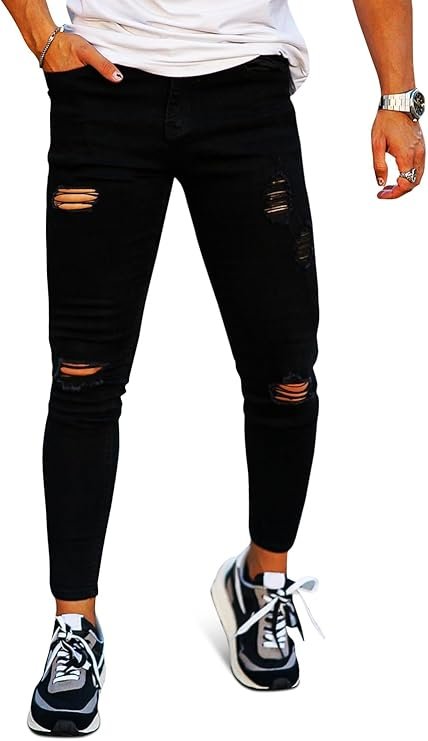 GINGTTO Homme Skinny Jeans Déchiré Extensible Slim Fit Denim Stretch Ripped Pantalon pour Hommes