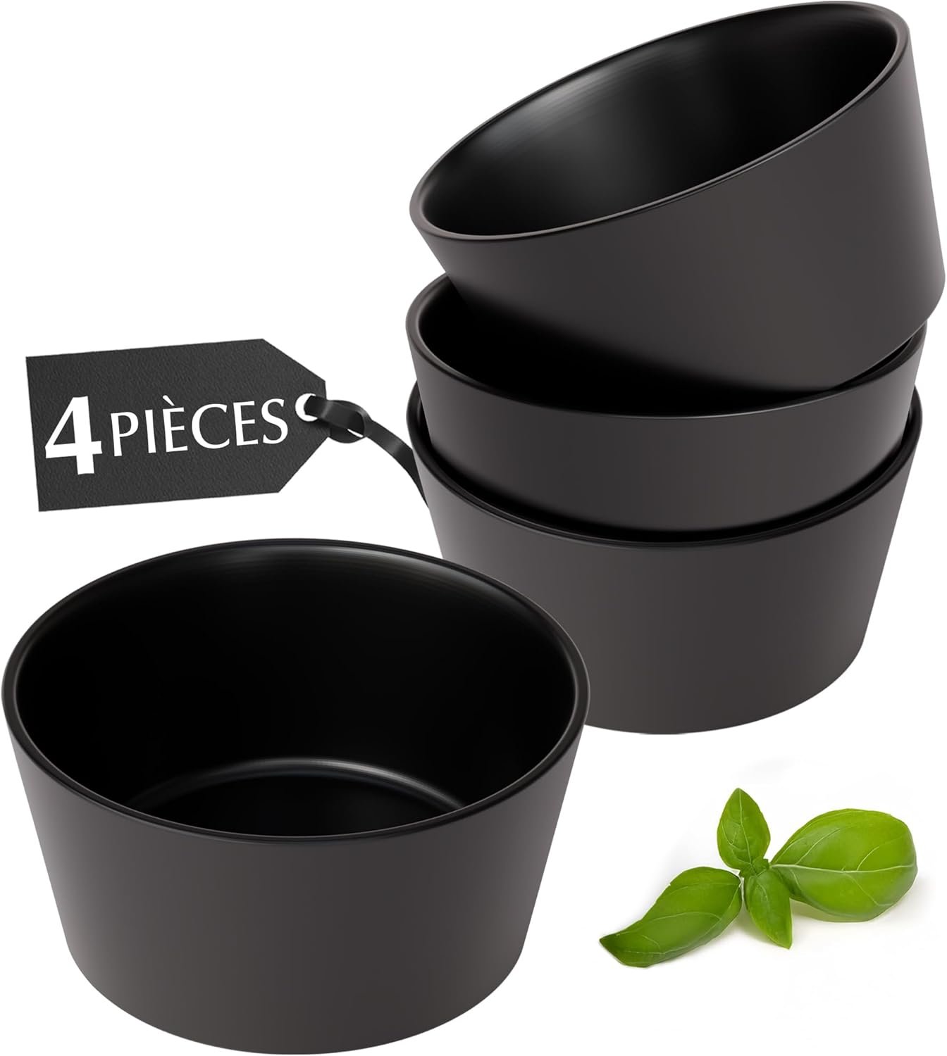 Ensemble de bols en céramique/Bols de 740 ml pour 4 personnes, bol à céréales, ramen, soupe, salade – Collection Luxe (Noir, Bols (4x))