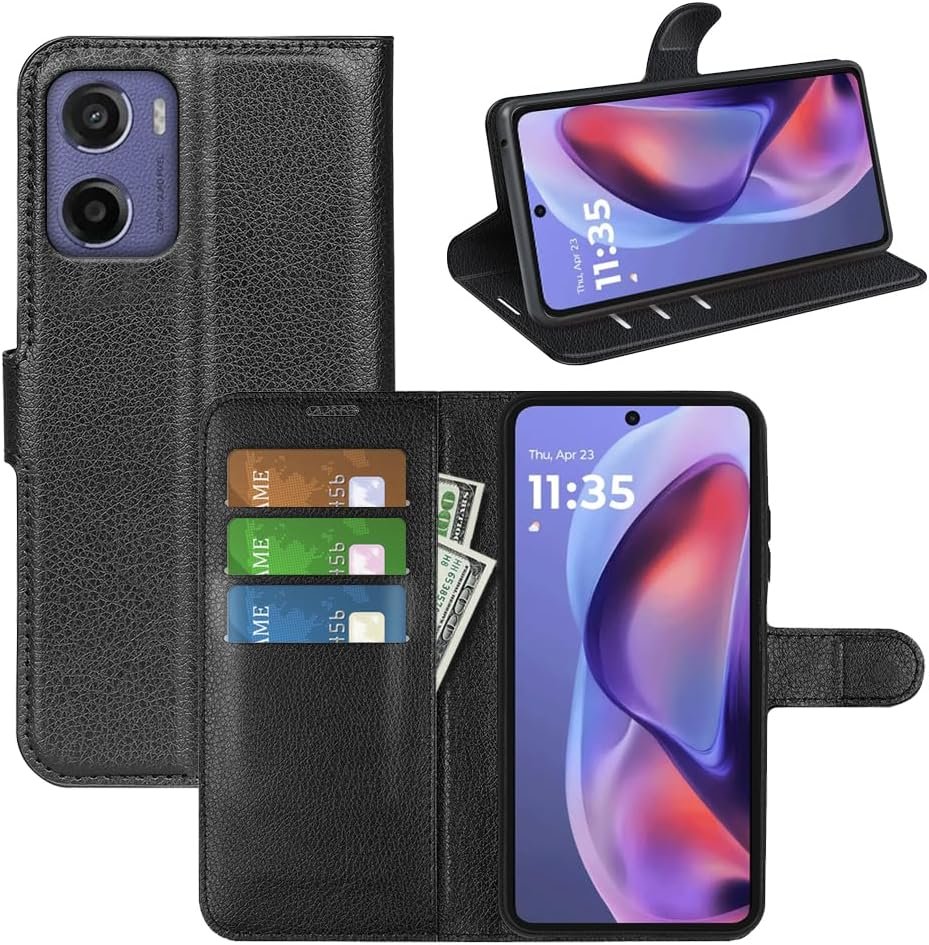 Coque pour Motorola Moto E15 / G05, Antichoc Portefeuille Étui Housse en Cuir à Rabat Flip Cover Case avec Silicone Bumpe (Noir)