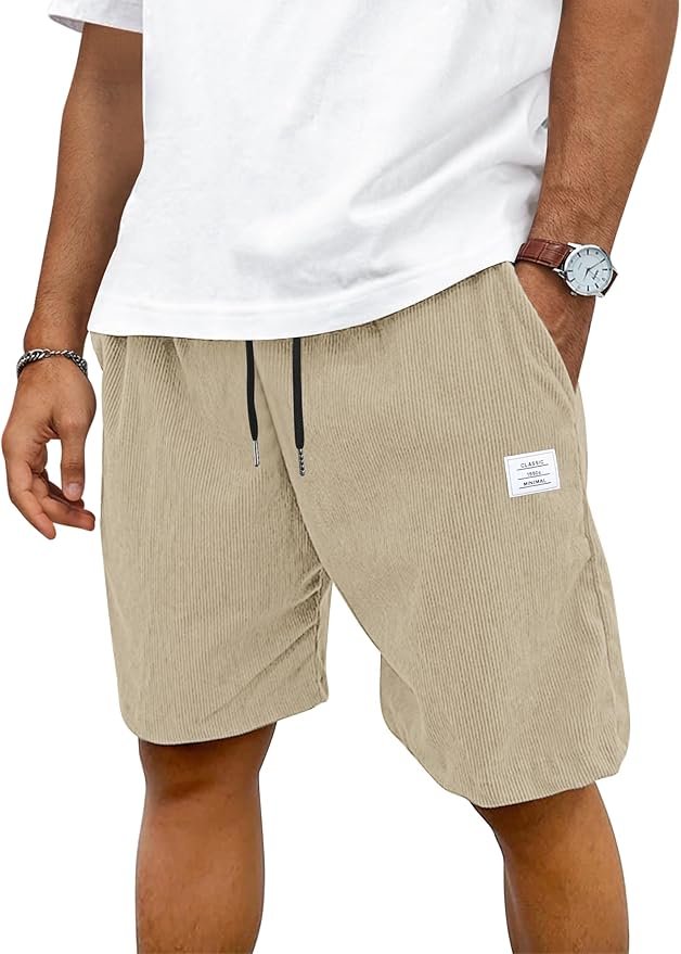 elours Côtelé Short Homme Coton Stretch Cordon de Serrage été Casual Chino Corduroy Shorts Court Homme avec Poches