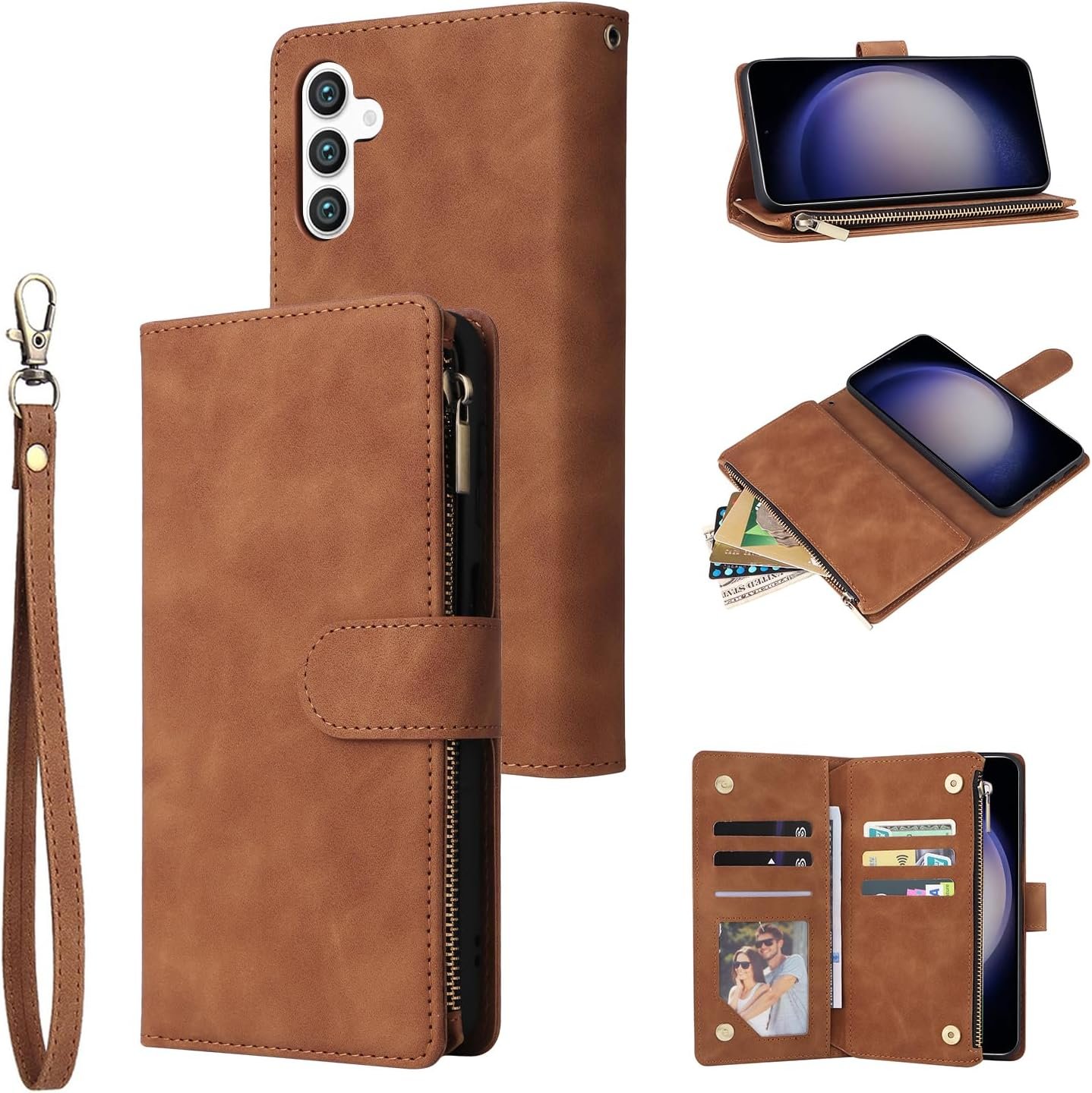 QLTYPRI Coque pour Samsung Galaxy A26, Etui en Cuir PU Portefeuille Rétro Flip Case Antichoc Housse, Fentes de Cartes Fonction Support(Braun)