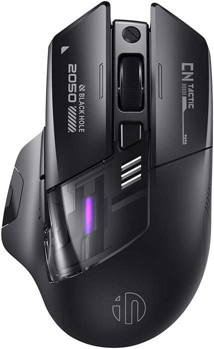 inphic A9-Explorer Souris sans Fil 2.4G/Bluetooth 5.0 Rechargeable Silencieuse, 2400 DPI, Batterie Visible, Éclairage RGB, Chargement Type-C, pour Ordinateur, Laptop, Mac, PC