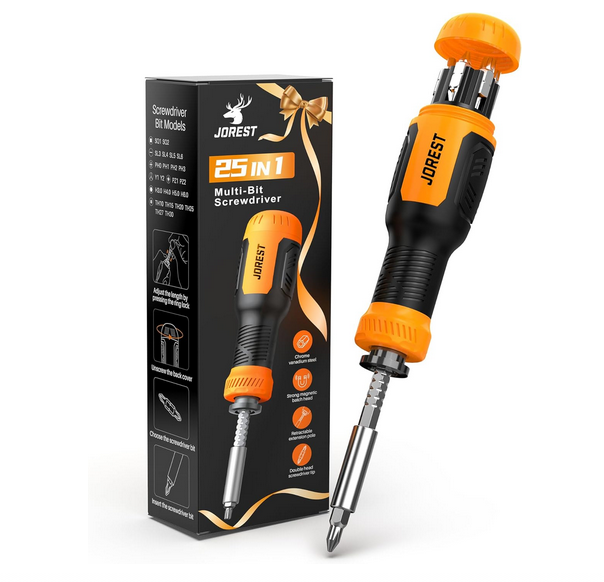 Jorest 25 en 1 Kit Tournevis Multi Embout, EDC Tournevis Multifonction avec Torx Cruciforme Plat Carrées Hex