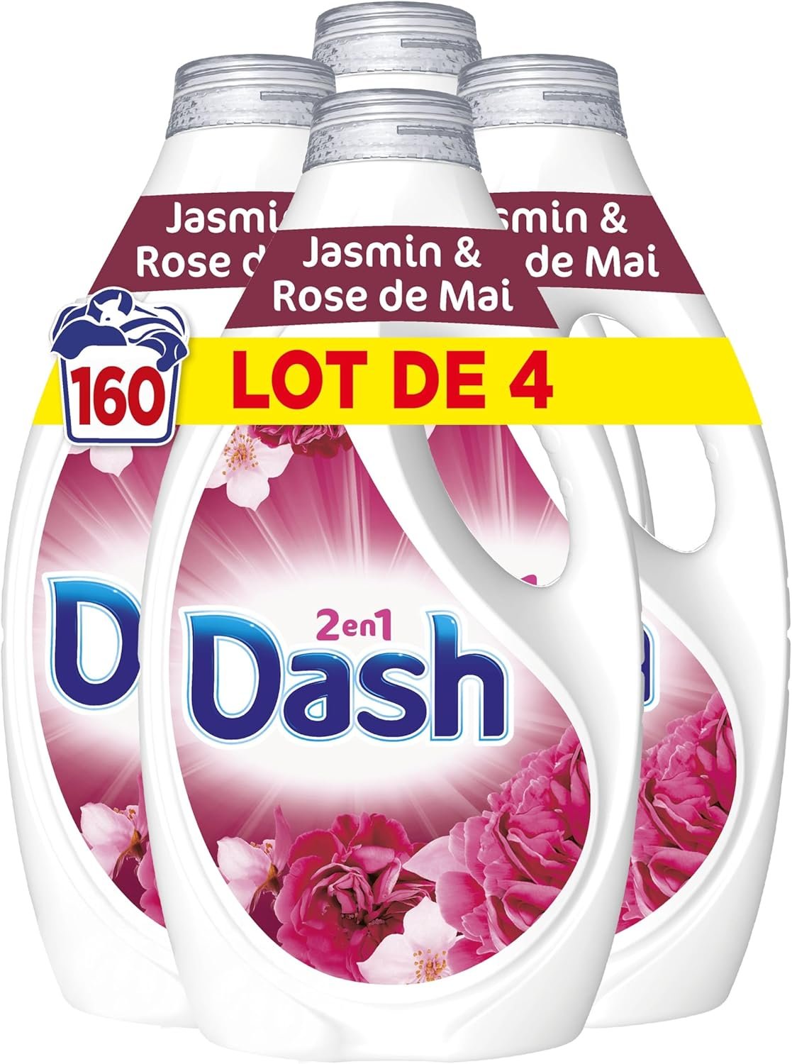 Lessive Liquide, 160 Lavages (4 x 40 Lavages), Jasmin et Rose de Mai, avec 3 SEMAINES DE FRAÎCHEUR