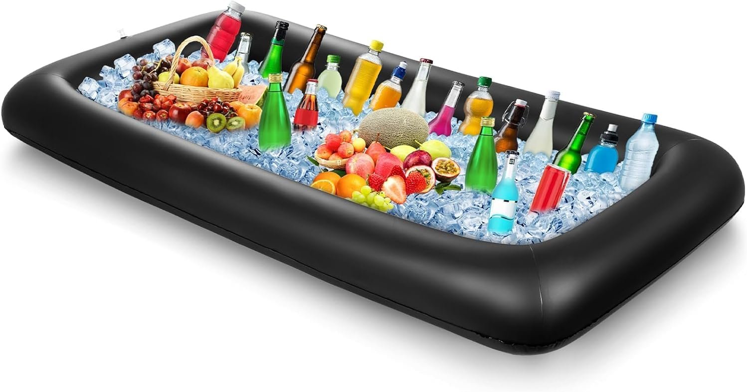Titre court  Table bar gonflable pour piscine – Grand porte-boissons flottant avec plateau intégré pour fêtes et plage