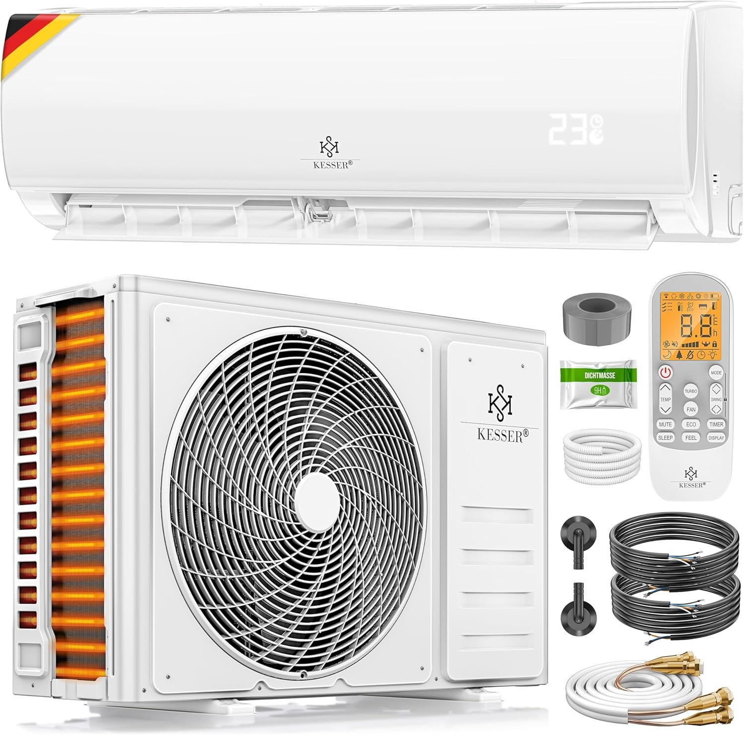 climatisation Split Quick Connect 12000 BTU 3,4 kW – Appareil climatiseur WiFi & App avec fonction de chauffage & mode de refroidissement Climatiseur mural, avec tuyauterie en cuivre