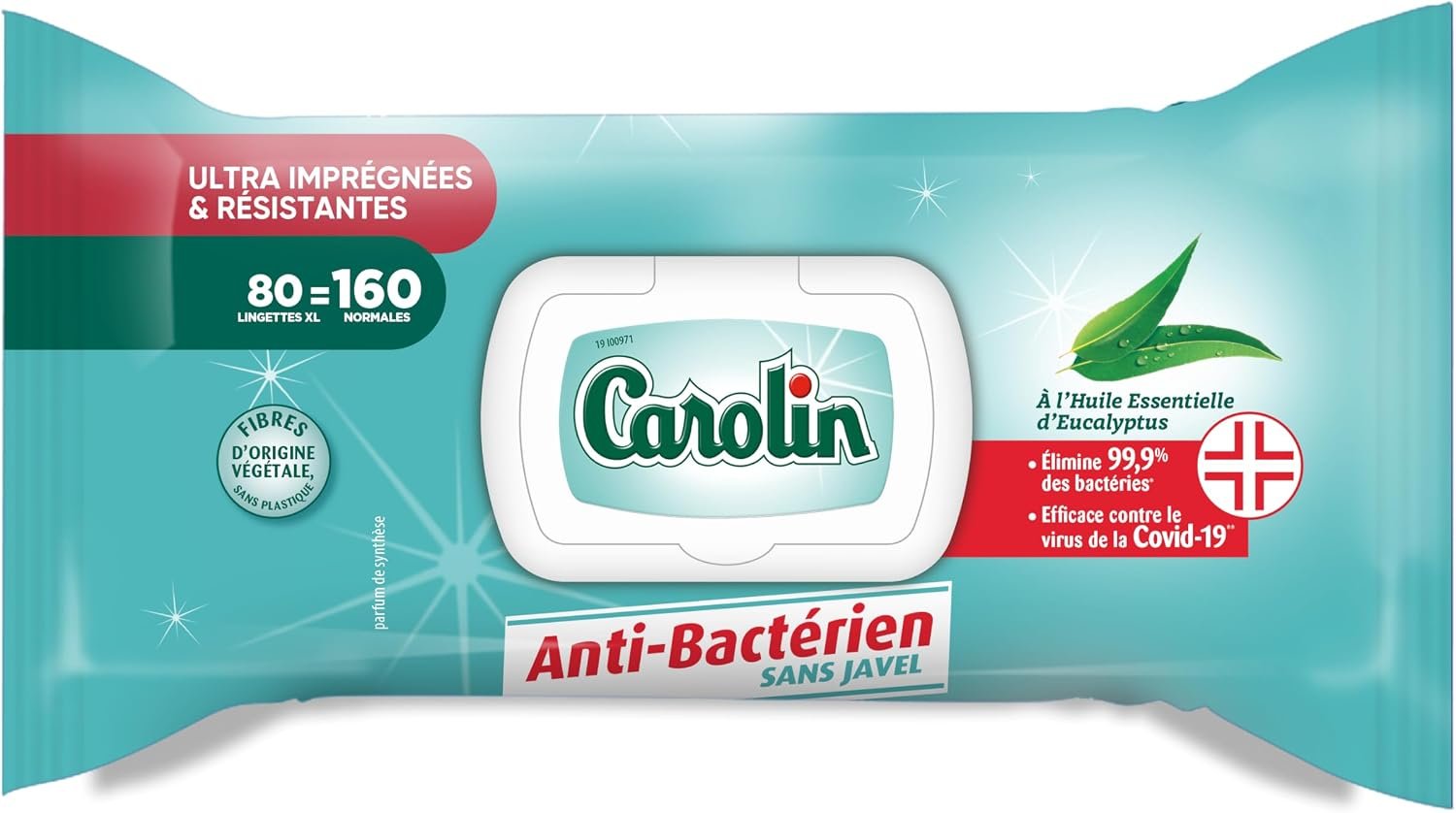 Lingettes Multi-Surfaces Anti-bactériennes sans Javel à l'Huile Essentielle d'Eucalyptus x80