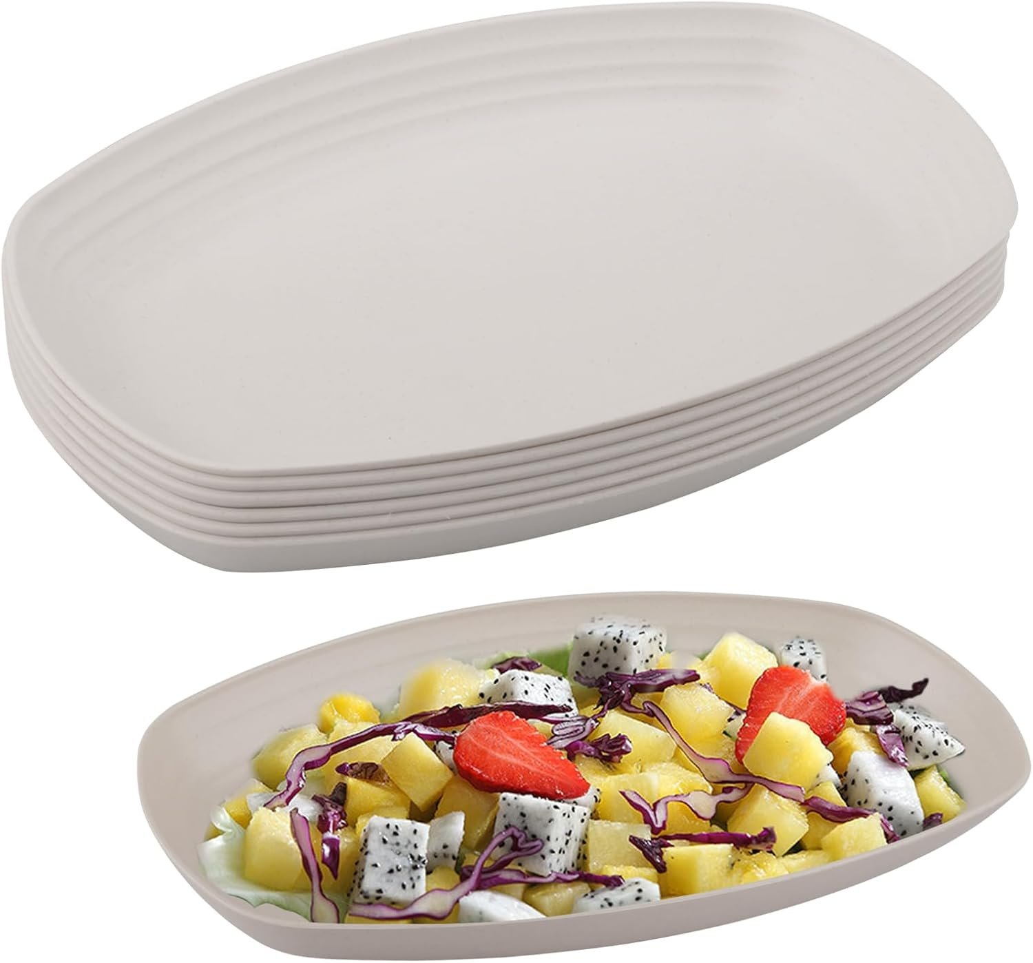 Lot de 6 assiettes ovales en plastique réutilisables de 29,7 cm, passent au lave-vaisselle et au micro-ondes, légères et résistantes aux chutes pour pique-niques, fêtes, camping-car et maison