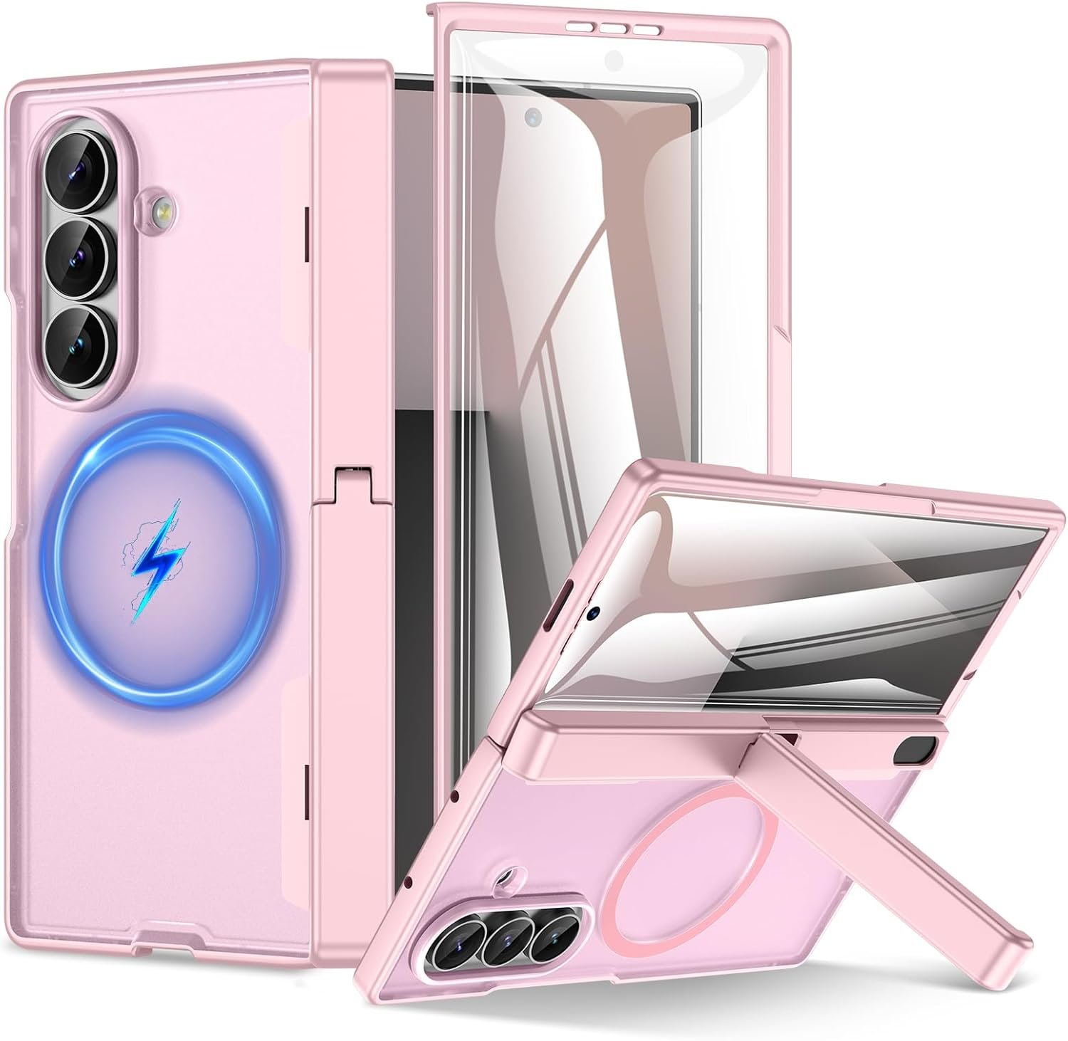 Coque pour Samsung Galaxy Z Fold 7 avec Béquille, Protection d'écran Avant et Protection de la charnière , Pink