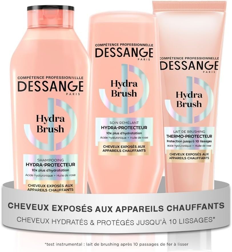 Routine Cheveux Hydra-Protectrice Hydra Brush - Shampoing 280ml + Après-Shampoing 225ml + Lait Brushing 140ml - Hydrate & Protège La Fibre - Cheveux Exposés Aux Appareils Chauffants