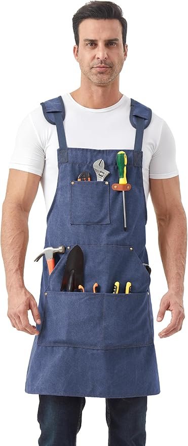 Tablier à outils en toile – Tablier de travail robuste avec dos croisé pour jardin, barbecue, atelier et soudure