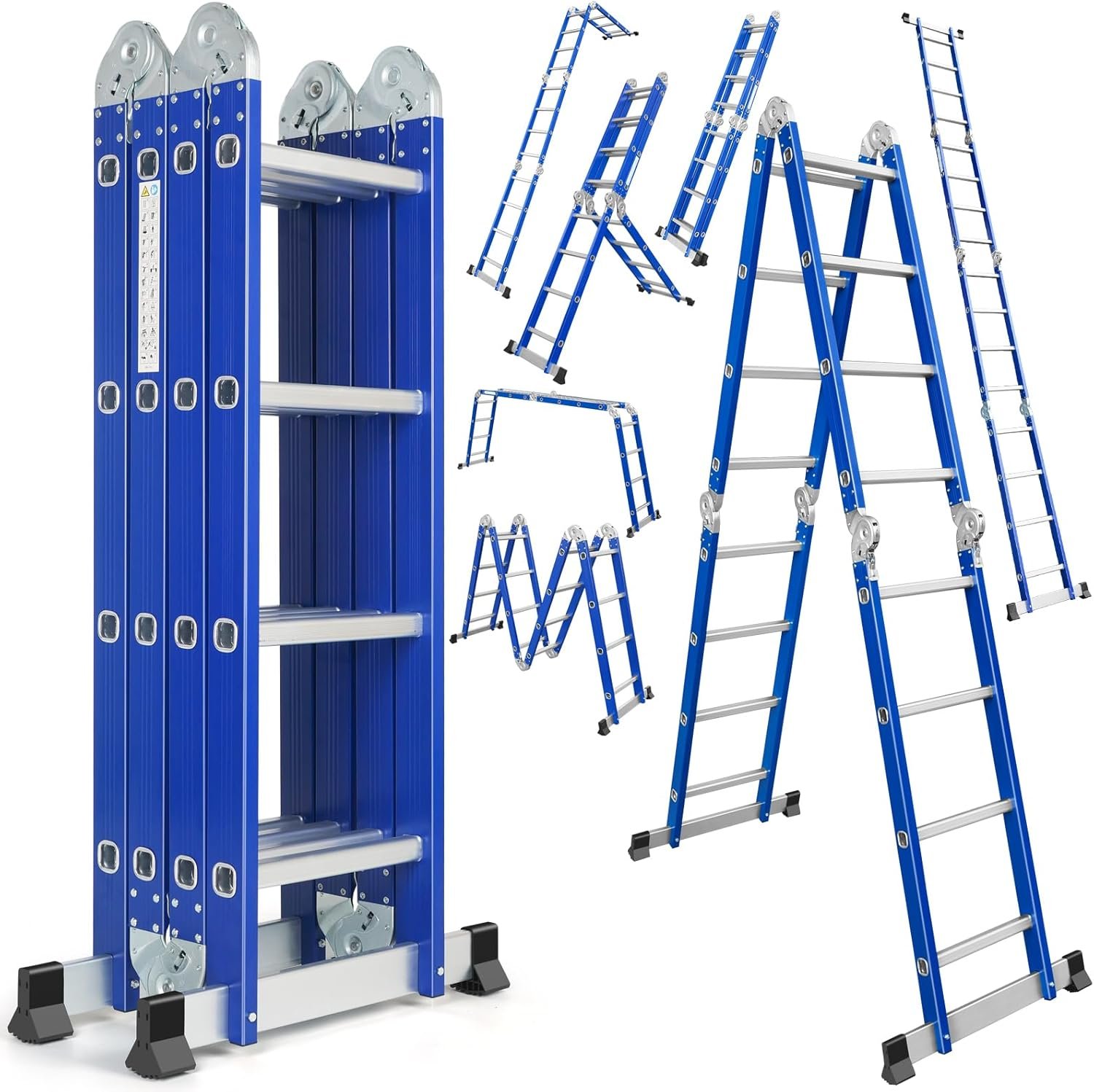Échelle multifonction en aluminium - 4 x 4 marches - Longueur : 4,7 m - 4 pièces - Charge maximale : 150 kg