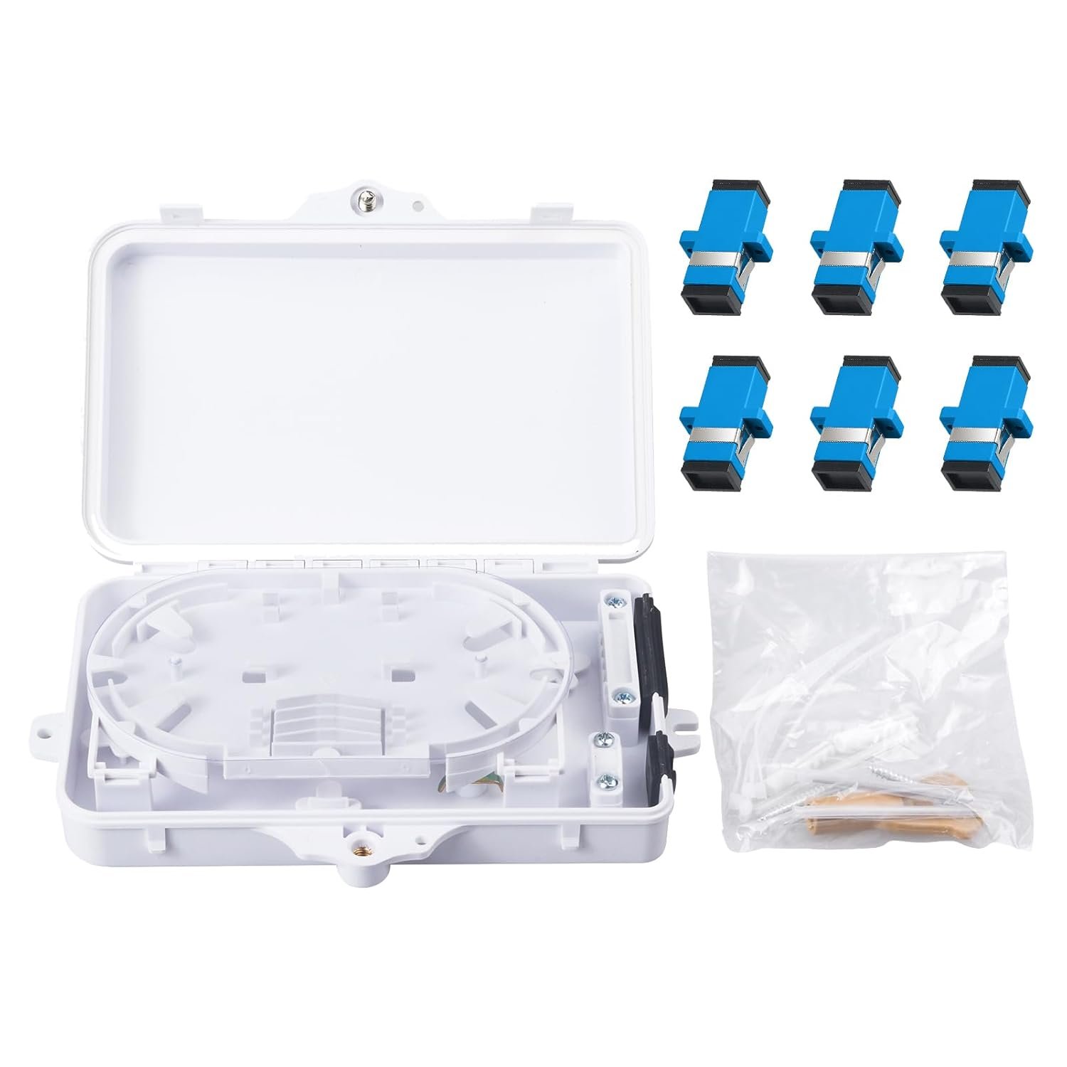 6 Core Fiber Optical Terminal Box Fiber Optic Distribution Enclosure with 6pcs SC APC Singlemode Coupler, FTTH Fiber Optic Accessories 9.64 x 8.66 x 2.56inch