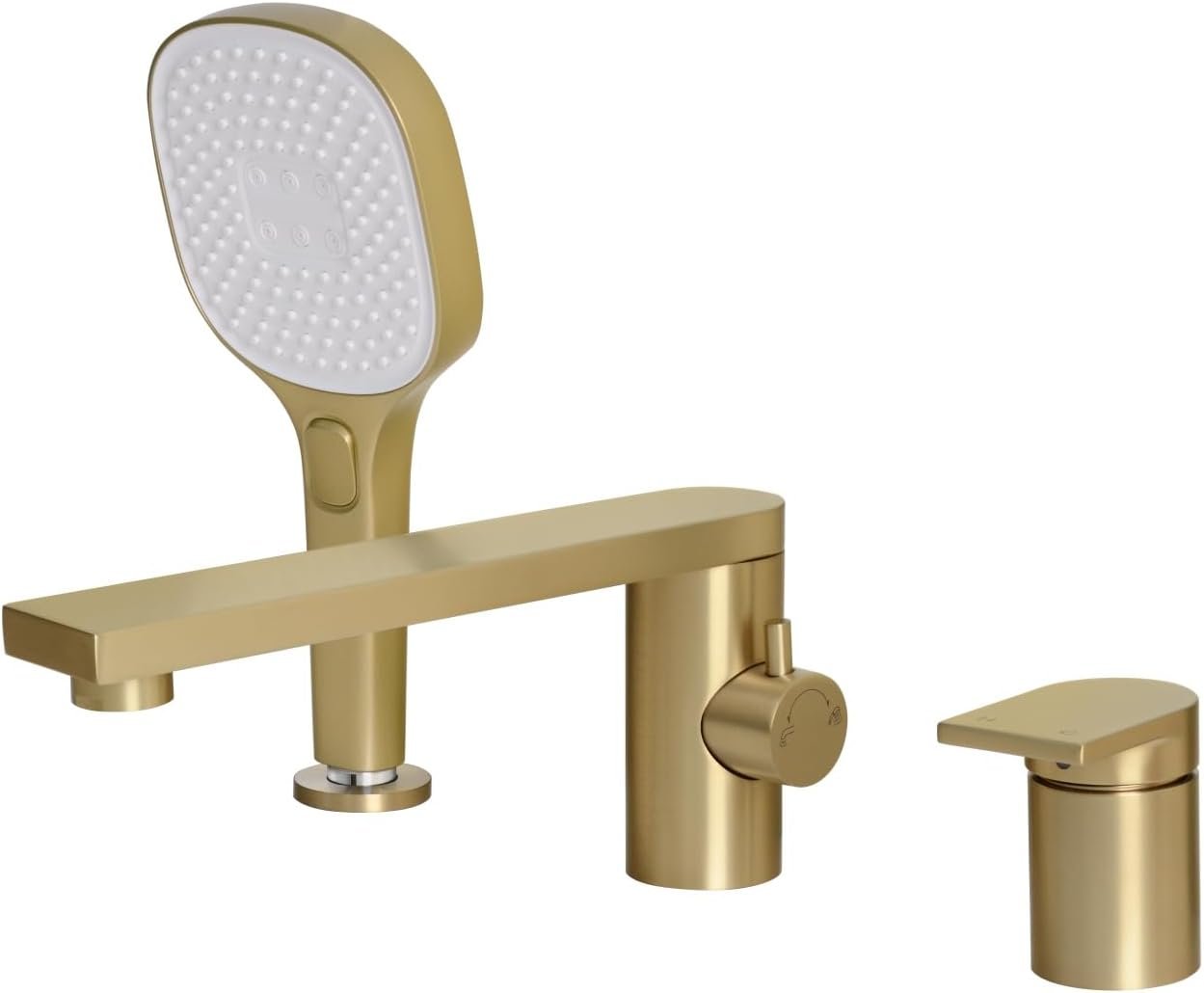 Robinet de Baignoire À Trois Trous Mitigeur Baignoire 3 Trous avec douche Robinet de Baignoire avec Inverseur Or Brossé