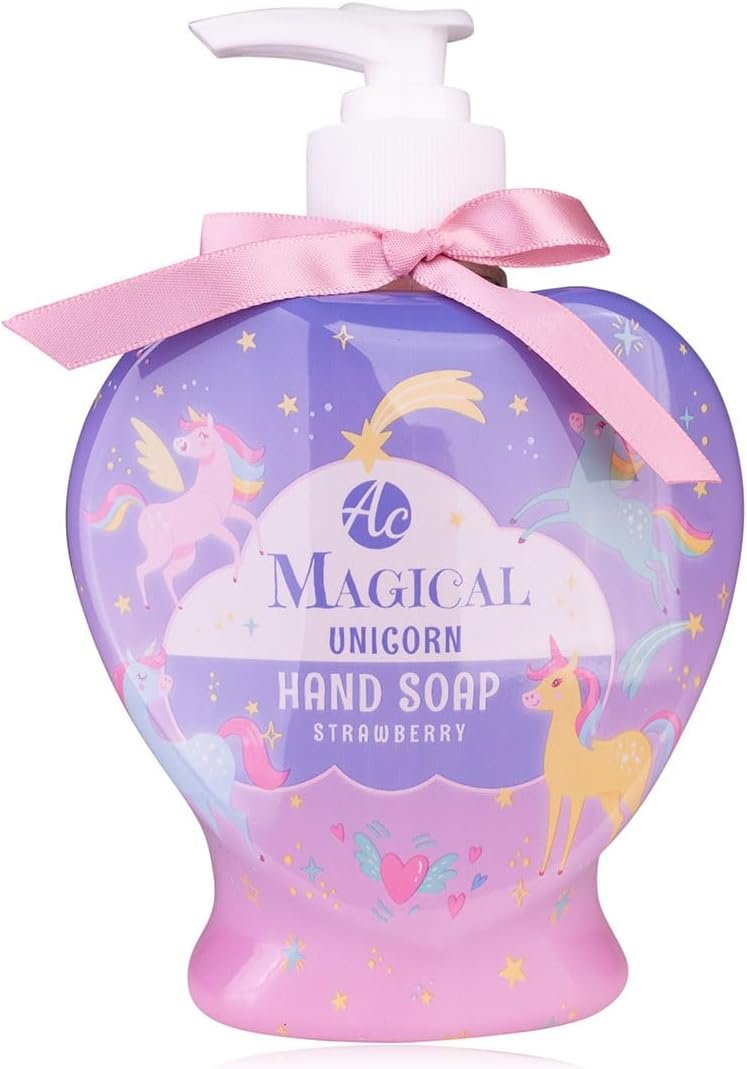 Accentra MAGICAL UNICORN - Savon liquide pour les mains pour fille - 400 ml - Distributeur à pompe - Avec licorne au design de cœur - Savon doux pour les mains avec nœud rose