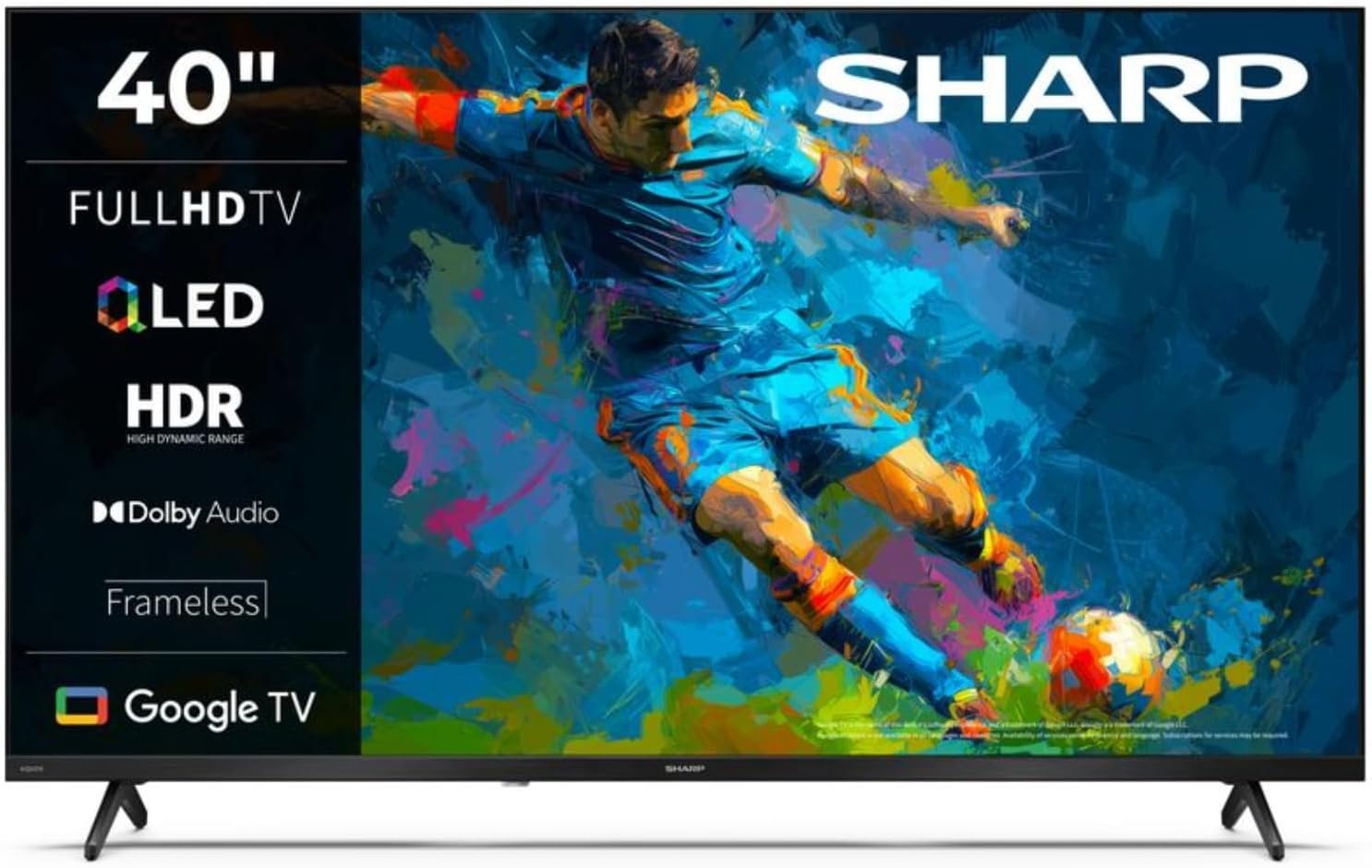Google TV, 40" FHD, sans Cadre, 60 Hz, QLED, Google Assistant avec Microphone, Chromecast, Bluetooth, Son 2x8W, 3X HDMI, 2X USB,