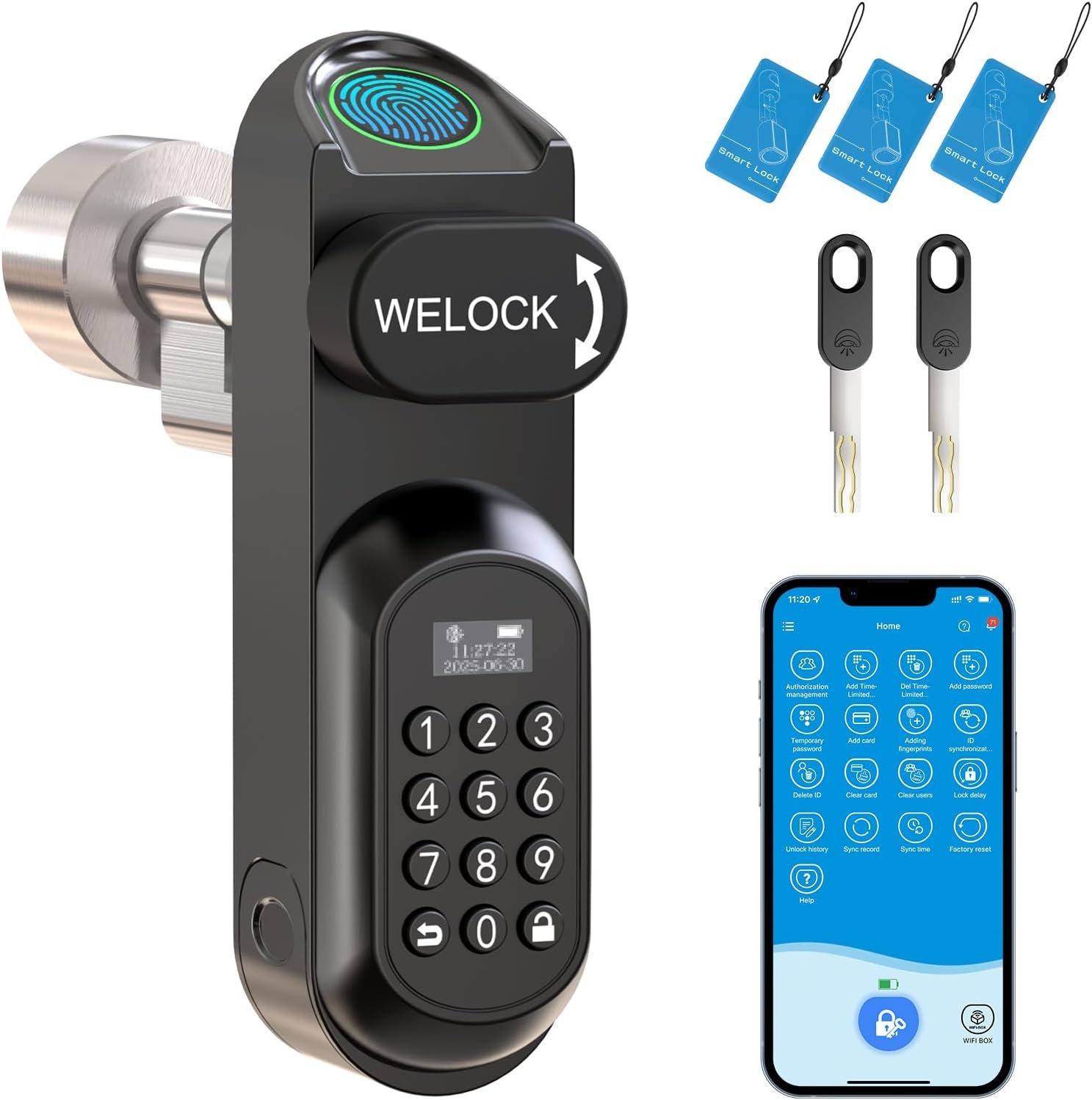 Serrure connectée porte entree U81- IP65 Serrure code empreinte digitale avec 3 cartes RFID 2 Clés