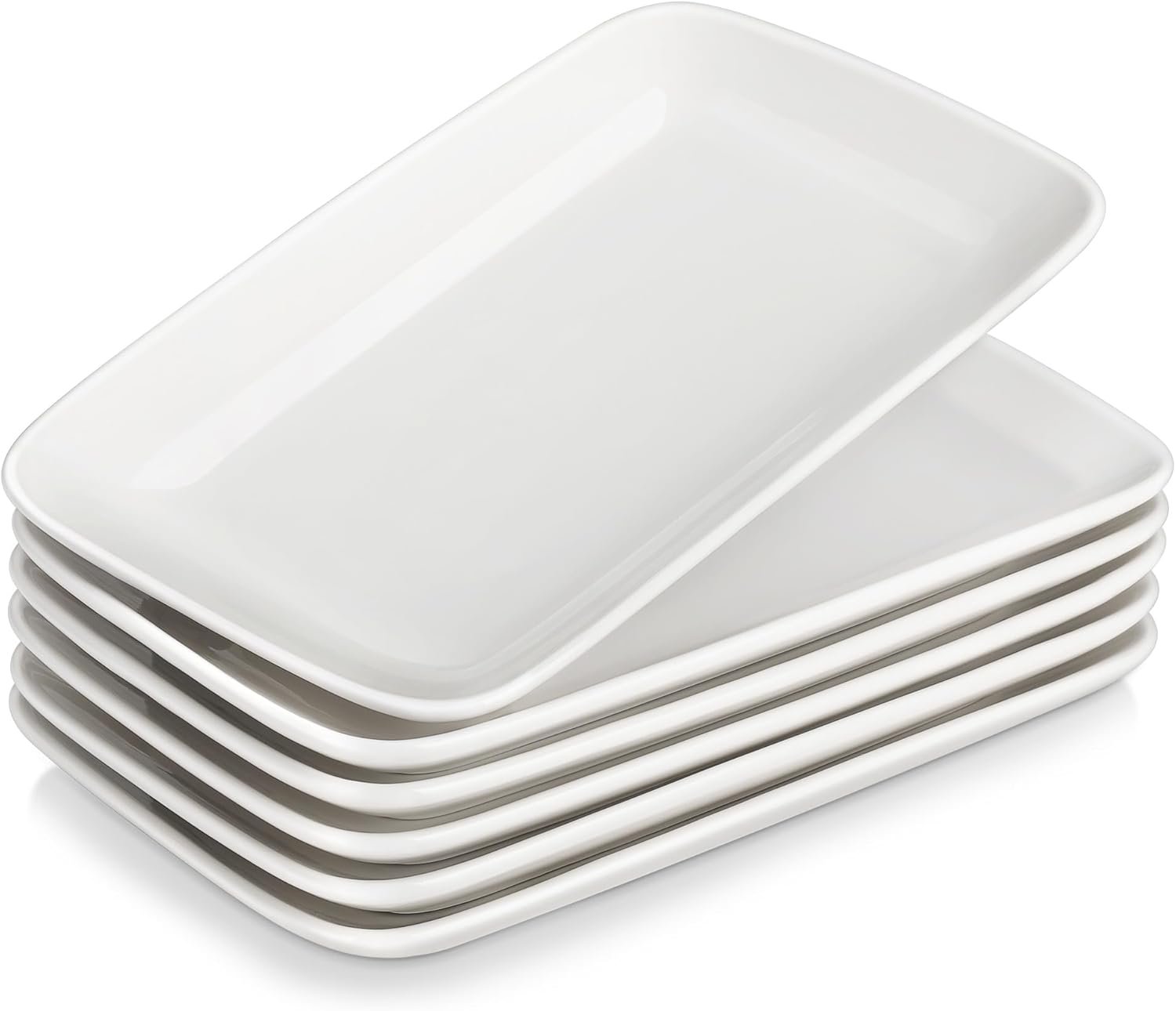 Assiettes Rectangulaires en Porcelaine, 6 Grandes Assiettes à Dessert Rectangulaire 24.7 x 14.2cm, Plateau Aperitif Blanches en Céramique pour Repas Dîner Salon Dessert Sushis, Série PLAT