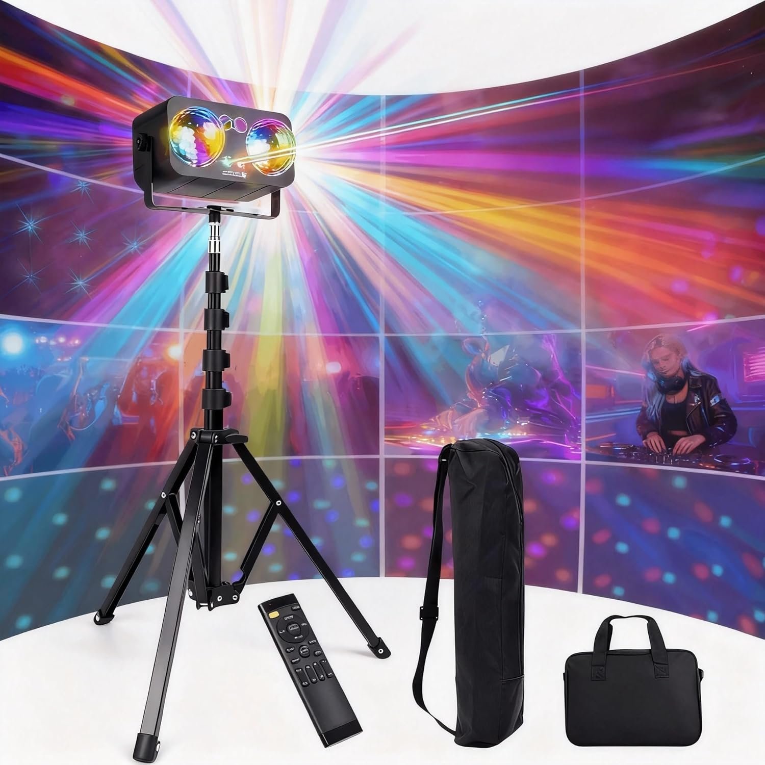 Jeux de lumiere pour soiree 6-en-1 avec trépied et télécommande, Jeux de lumiere dj LED portable pour fêtes, DJ