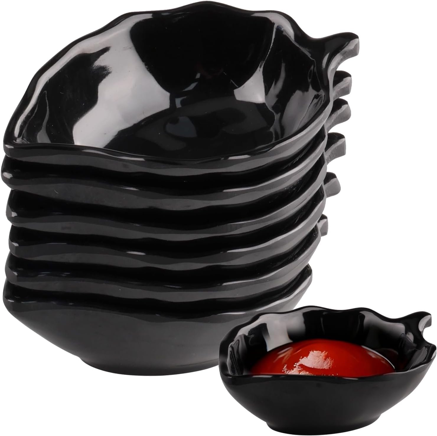 6 pièces Bols de Céréales Bols Aperitif Reutilisable Petit Plat Forme des Feuilles Saucebols à Sauce pour la Soupe, le Riz et la Sauce à Tremper (Noir)