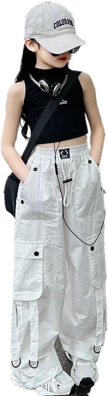 Generisch Pantalon cargo unisexe pour fille, taille haute, jambe large, pantalon de jogging pour la danse décontractée et les activités de plein air