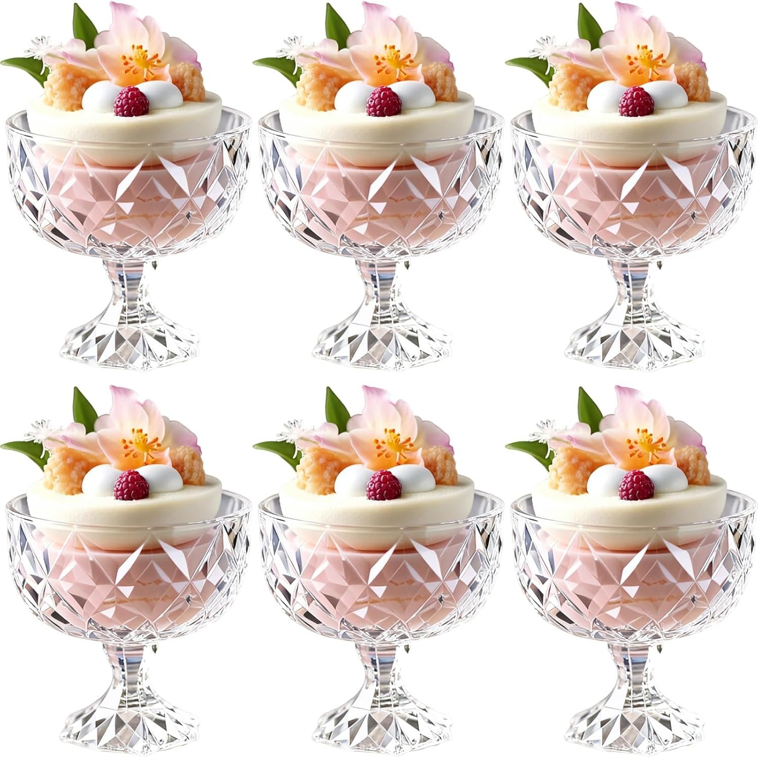6 tasses à dessert en verre, tasses à gâteau 600ml, tasses de petites fêtes, verres pour sundae, salade, tranches de banane ou Pudding