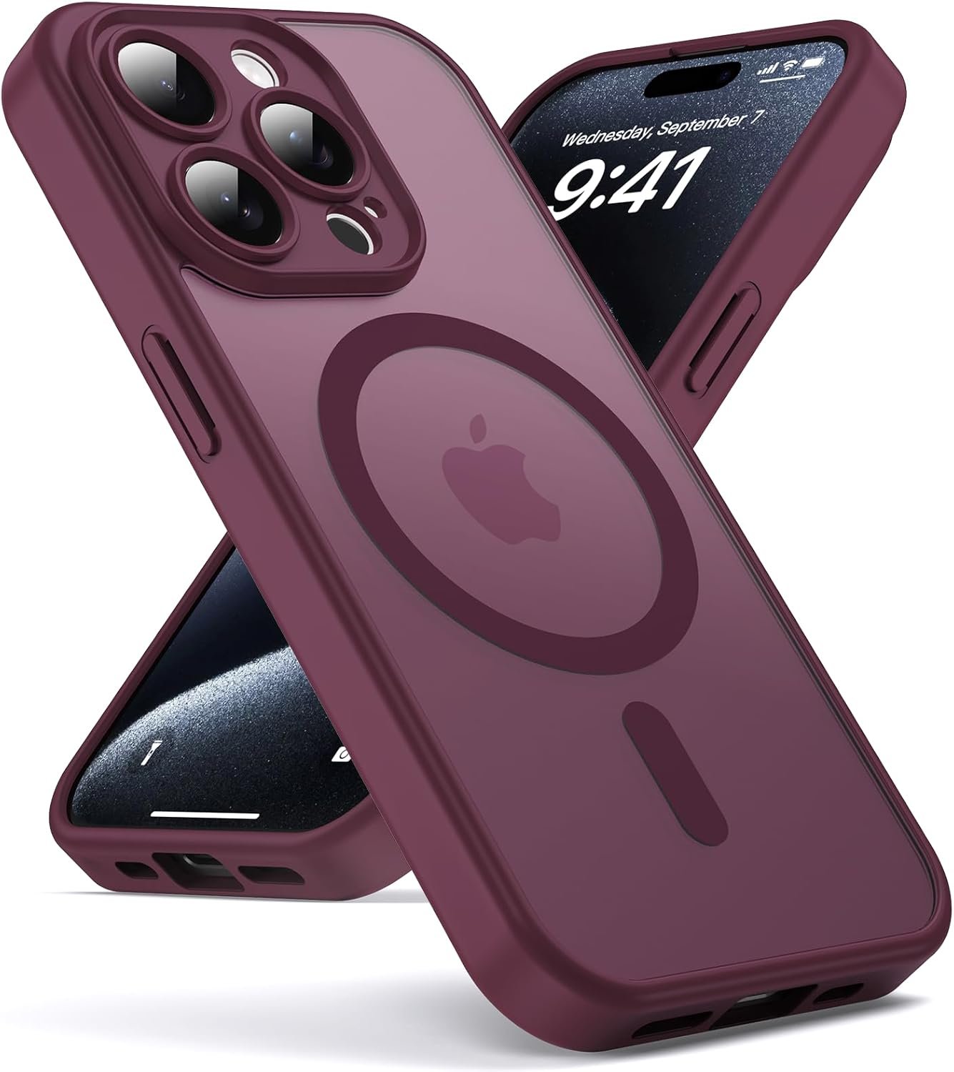 Oududianzi-Coque pour iPhone 15 Pro Max Compatible avec MagSafe Magnétique Protection Antichoc Militaire Anti-Empreintes-Bordeaux