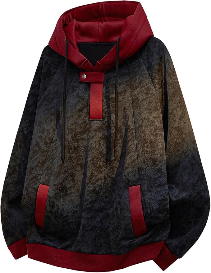 Sweat à capuche vintage unisexe avec bloc de couleurs, coupe ample, pull tie dye