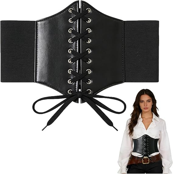 Corset Pirate Femme,Bustier Ceinture Corset Noir Marron,Cuir Robe Costume Medieval Accessoires,Steampunk Leather Bustiers Et Corsets Femme