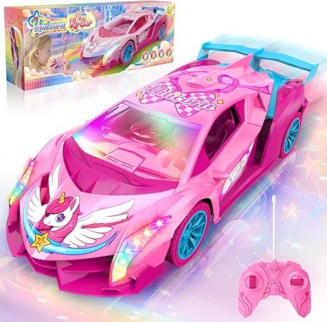 Licorne Voiture Télécommandée Enfant 3-8 Ans avec Lumières Multicolores, 2,4GHz Voiture RC Drift Car Jouet Fille 3 4 5 6 7 8 9 Ans Licorne Cadeau Fille 3-12 Ans Jeux Enfant Noël Anniversaire Cadeaux