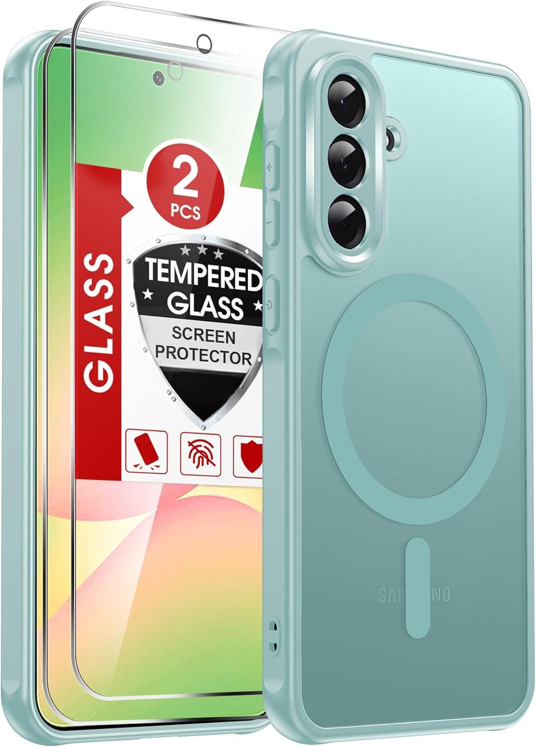 LeYi Coque Magnétique pour Samsung Galaxy A56 5G, avec 2 Verre Trempé, Étui Housse Antichoc Bumper TPU Dos, Vert Menthe