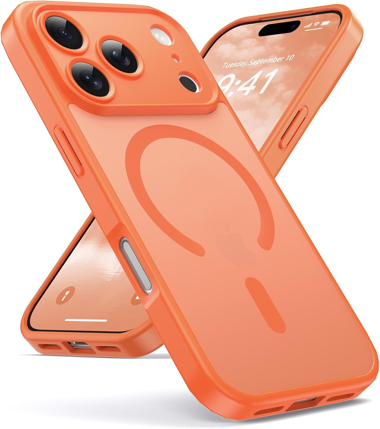 Oududianzi-Coque pour iPhone 17 Pro Max Compatible avec MagSafe Magnétique, Housse de Arrière Translucide Givrée PC Orange
