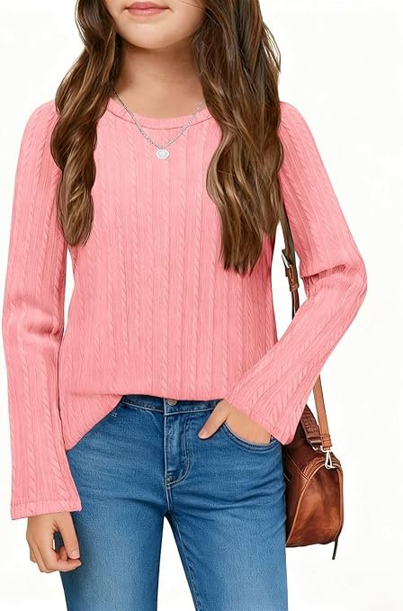 Haloumoning Chemises à manches longues texturées et col rond pour filles