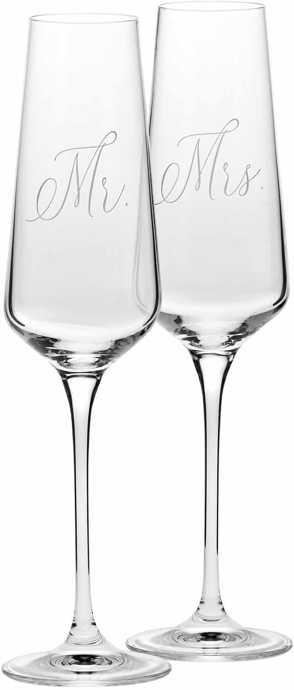 Ensemble de 2 Verres – Faits à la Main – Verre en Cristal – Décor Blanc Mat – Pour Mariage et Cadeau de Couple