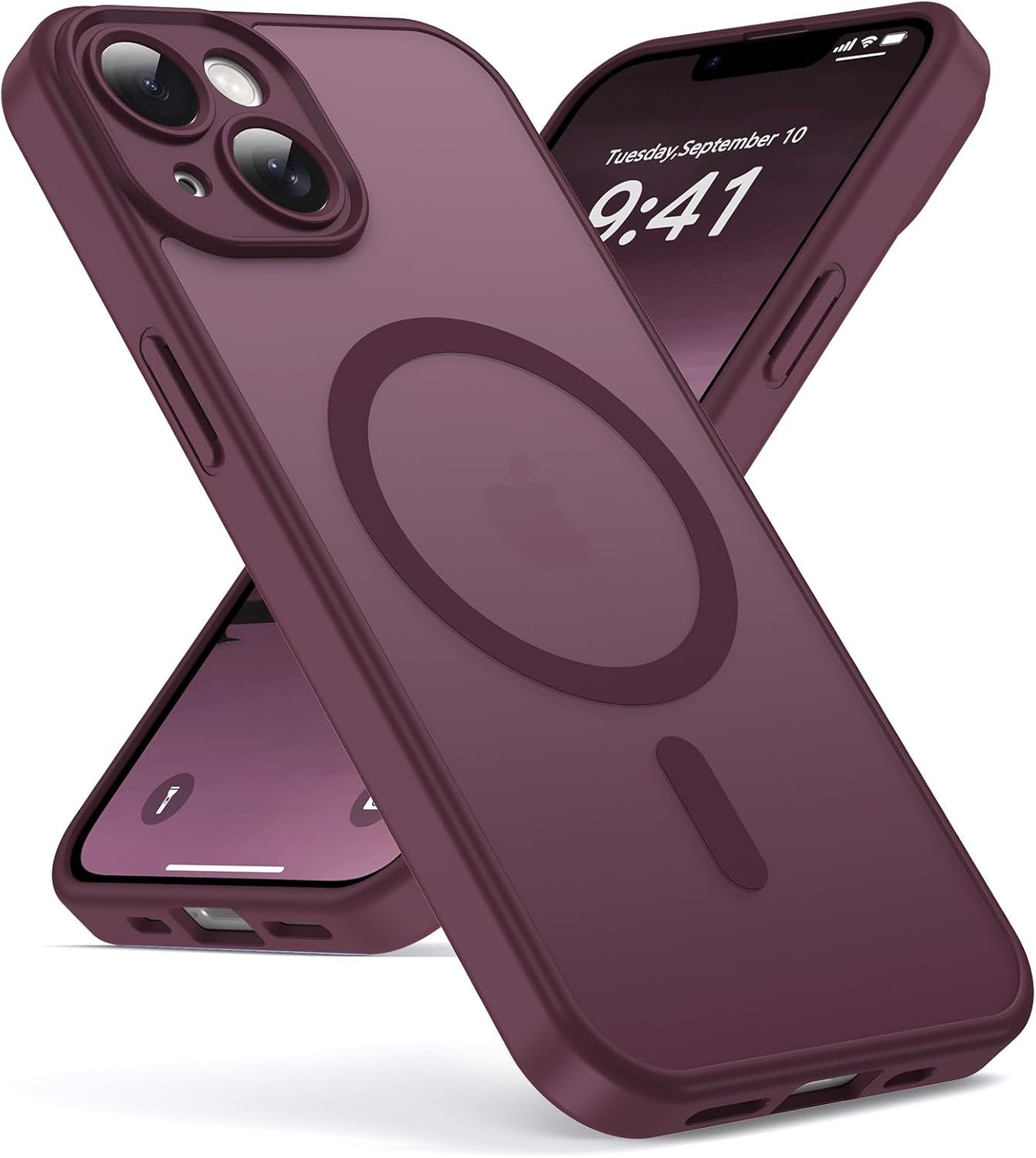 Oududianzi-Coque pour iPhone 13 Compatible avec MagSafe Magnétique, Housse de Arrière Translucide Givrée Bordeaux PC