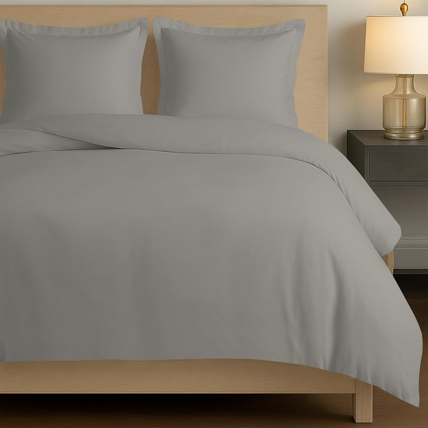 Coton peigné Ensemble de Housses de Couette 220x240 cm 2 Personnes Gris cendré, 100% Coton Longue Tige 400 Fils Armure Satin, Housse de Couette de Luxe avec Fermeture à Boutons (240x220cm)