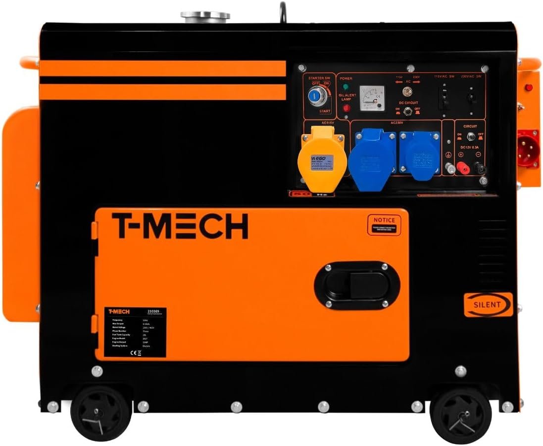 Générateur Diesel Silencieux Monophasé Groupe Életrogène Urgence Chantier Construction Panne d'Électricité 230V 6 kVA 16 h 30 Utilisation Continue