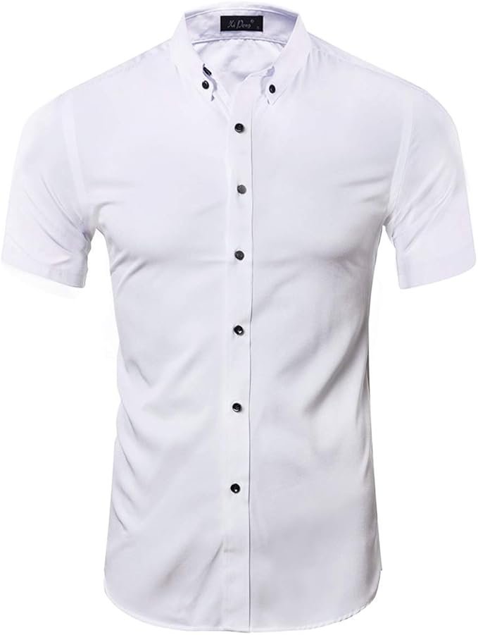 Chemise Homme sans Repassage Couleur Unie à Manches Courtes Nouveau Respirant