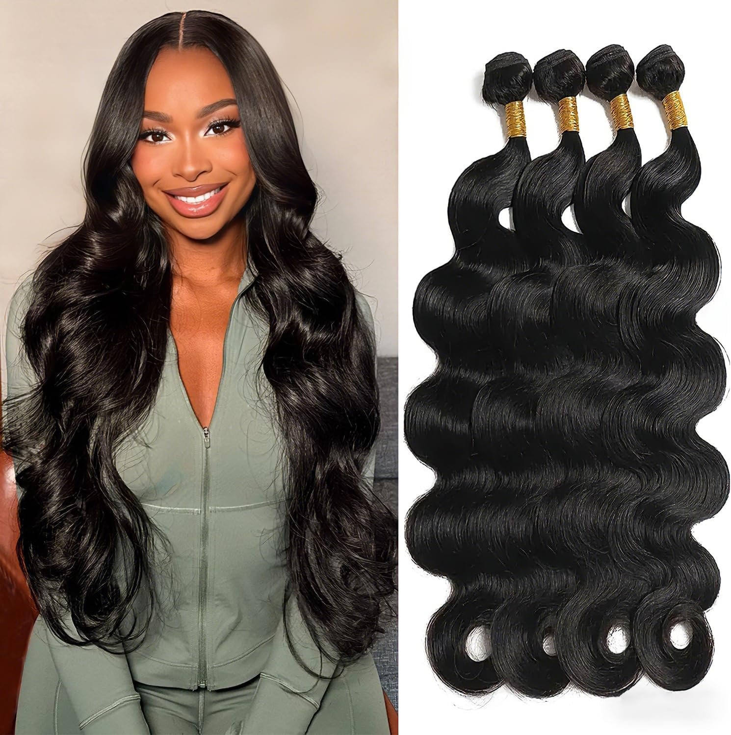Body Wave Bundles Human Hair 14 16 18 20 Inch Human Hair Bundles 100% Unprocessed Brazilian Virgin Quick Weave 4 Bundles Human Hair Extensions for Black Women Natural Color