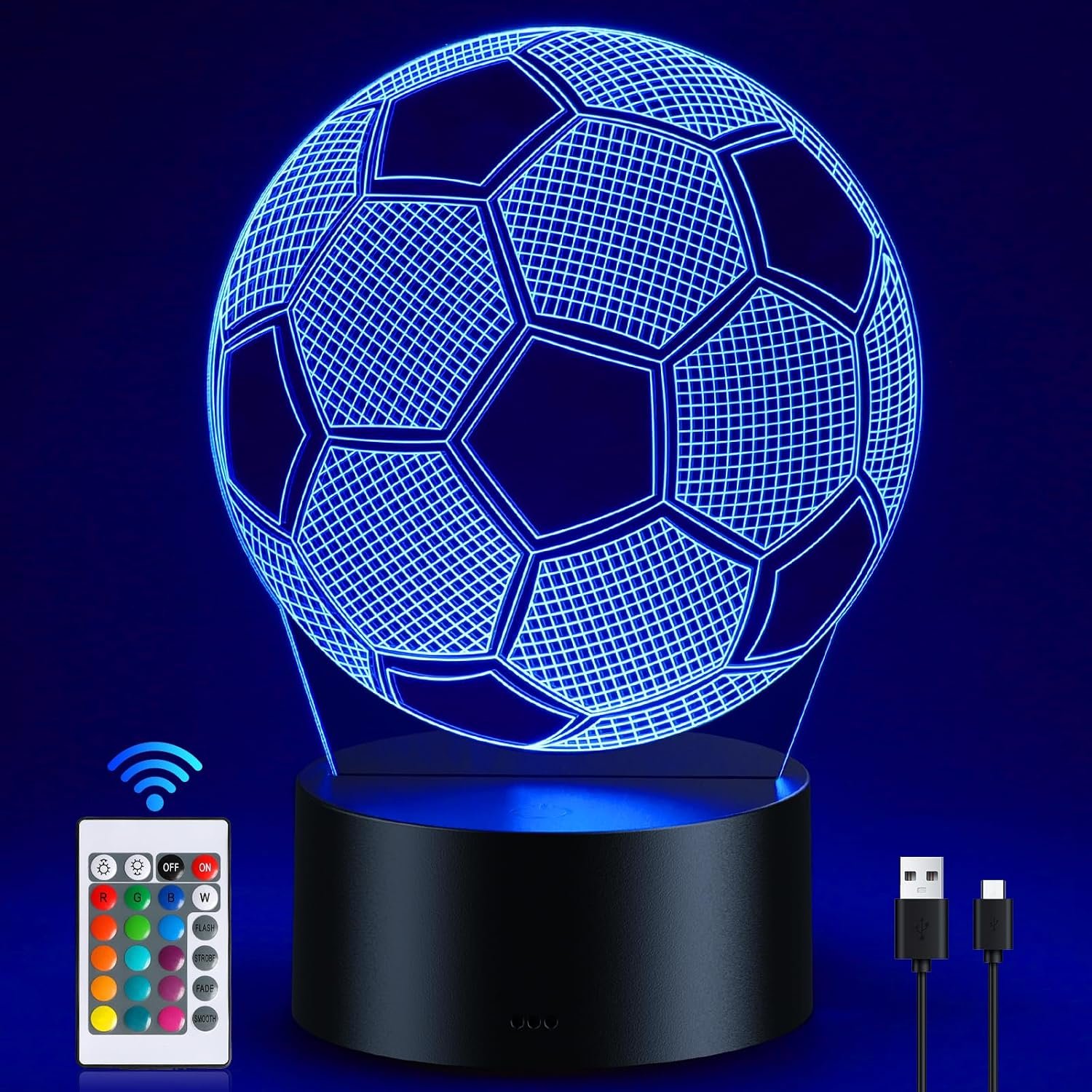 Cliquez pour voir la vue complète Ressources sur la sécurité et les produits GAG Fiche produit      Vous souhaitez recycler votre produit GRATUITEMENT ?   Veilleuse Soccer Kids, lampe 3D Football à illusion d'optique avec minuterie et télécommande, 16 c