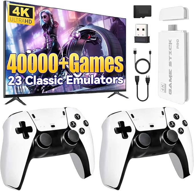 Console de jeux rétro 2026, 4K HDMI avec plus de 40 000 jeux, 23 émulateurs, Plug-and-Play, double manette sans fil 2,4 GHz, 64 Go