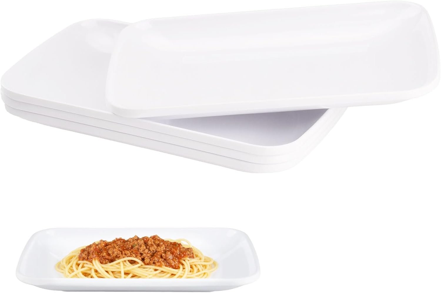 Lot de 4 Assiette Rectangulaire Plastique Petit Plateau Melamine Assiettes Plates Blanche Vaisselle pour Antipasti, Gâteau, Sushis, Buffets, Dessert, 21,7 x 13,4 cm Marque : Doafoce
